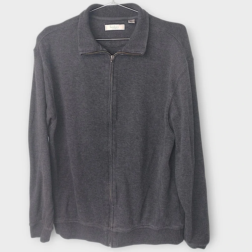 Turnbury Mens Sweater Sz M Gray Full Zip Cotton Blend Collared Jacket‎ Casual